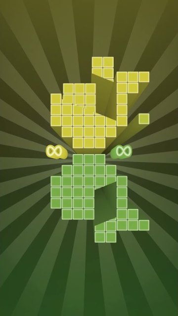 Infinite Reset: yellow and green block shapes on a striped background