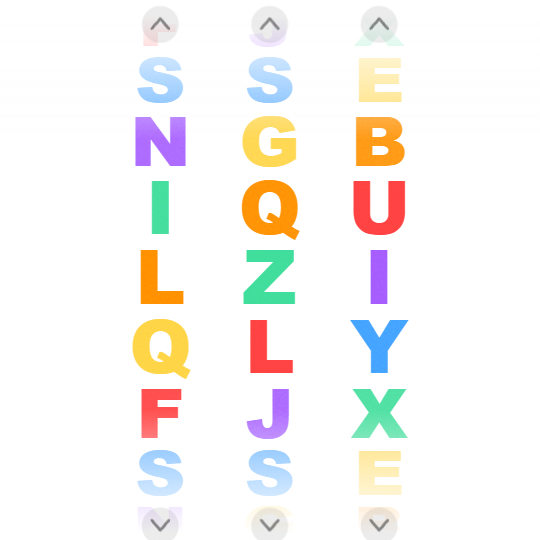 Wheels: columns of colourful letter wheels